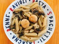 低卡食譜 − 煎帶子蘑菇白汁長通粉