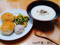 馬鈴薯蛤蠣濃湯+柴魚苦瓜炒蛋+米豆泥