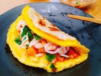 鮮蝦莎莎蛋餅+綠豆桂圓湯
