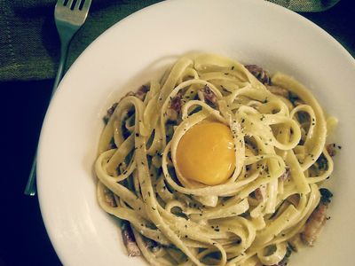 參考食譜 : 義式培根蛋黃義大利麵