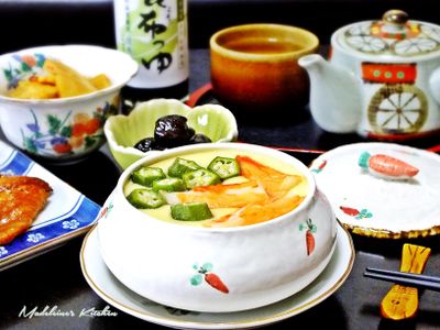 秋葵蟹棒嫩蒸蛋_淬釀懷石的秋季