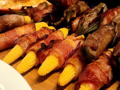 秋葵培根捲、玉米筍培根捲
