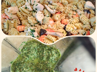 零廚藝簡易青醬作法+青醬鮮蝦雞肉義大利麵