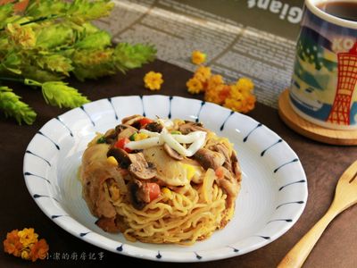 蘑菇起司拉麵燒+菊花茶