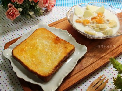 布丁法國吐司+水果燕麥