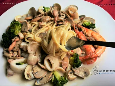 白醬蘑菇海鮮義大利麵(無奶油)