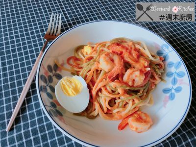 參考食譜 : 蕃茄大蝦蔬菜意粉（3-4人份）
