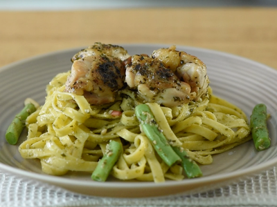 輕鬆上桌～青醬檸檬鳥巢麵佐香料雞塊