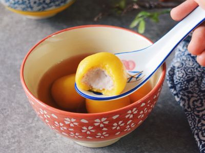 南瓜芋頭湯圓配菊花茶