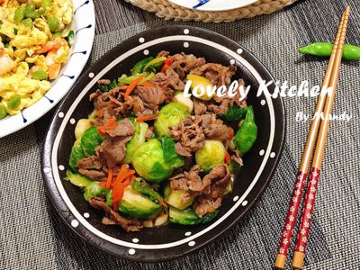 蠔油牛肉炒球芽甘藍