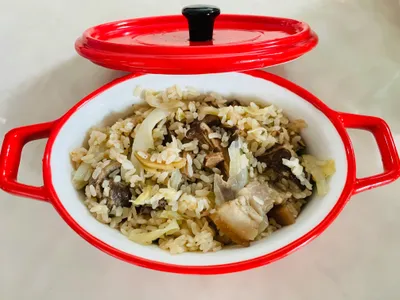 高麗菜麻油「鹹豬肉」煲飯