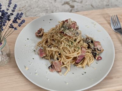 參考食譜 : 培根白醬義大利麵