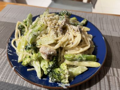 就像餐廳做的～蘆筍奶油義大利麵