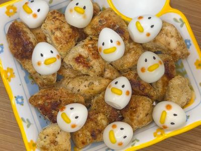 香煎優格雞肉佐可愛鳥蛋