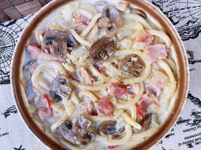 奶油培根蘑菇炒烏龍