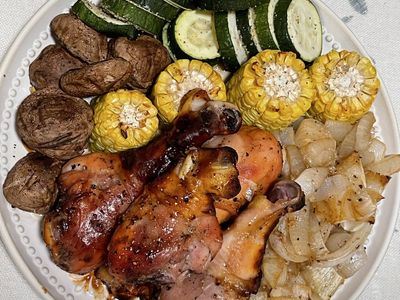好吃的家常蔬菜烤雞腿