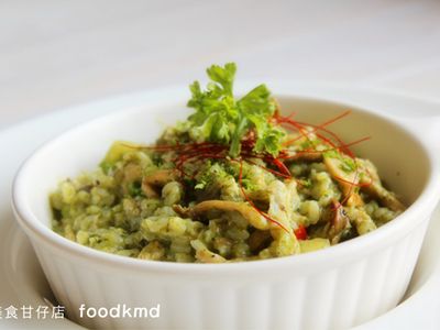 參考食譜 : 柏士圖青醬野菇燉飯