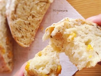 參考食譜 : 玉米香草鄉村麵包（免揉）