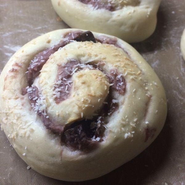 [Witi✿Kitchen](麵包機-麵包)椰香芋泥松子捲 : 小菲一起做