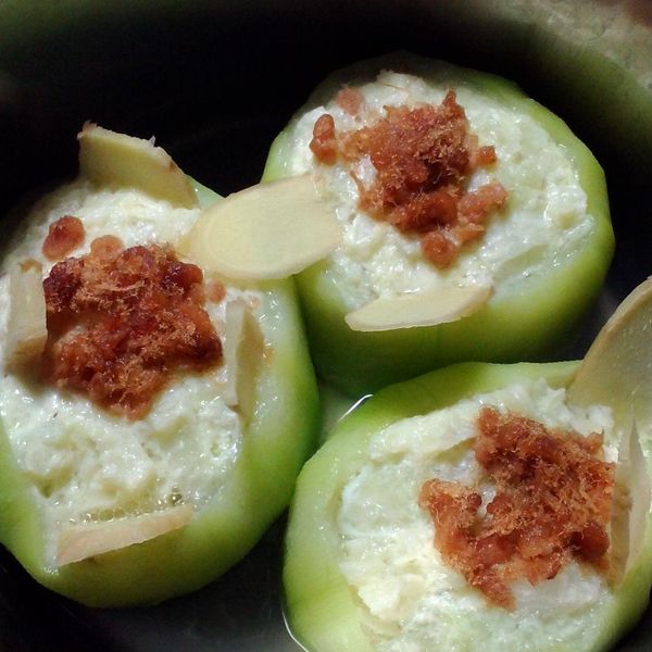 超簡易絲瓜蒸蛋 : Mimi一起做