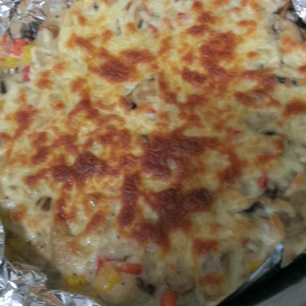 真牽絲菇菇雞肉湯鏟比薩 : 侯一路一起做