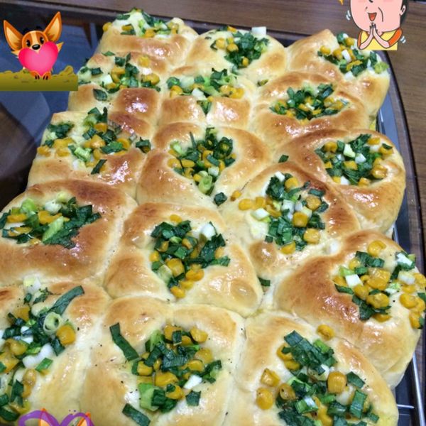 蔥花玉米麵包 : 幸福手作~可可喵~愛烘焙一起做