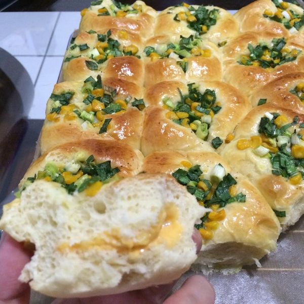 蔥花玉米麵包 : 幸福手作~可可喵~愛烘焙一起做