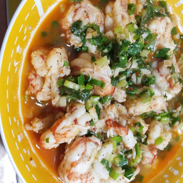 黑胡椒蔥爆蝦：紅豆冰 一起做