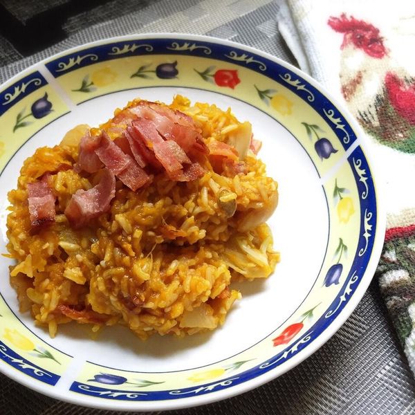 南瓜培根燉飯：babyrisk 一起做