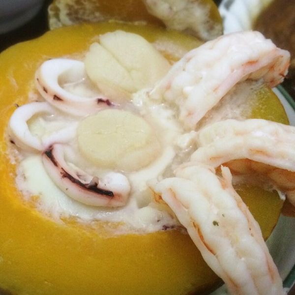 南瓜海鮮蒸蛋_電鍋料理 [18食堂]：Shiang Yu Liu 一起做