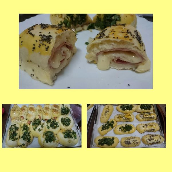 甜式麵包-蔥花麵包&義式火腿玉米麵包&椰子葡萄乾麵包：Mimi Chuang 一起做