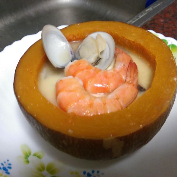 南瓜海鮮蒸蛋_電鍋料理 [18食堂]：Lin Ci Lang 一起做