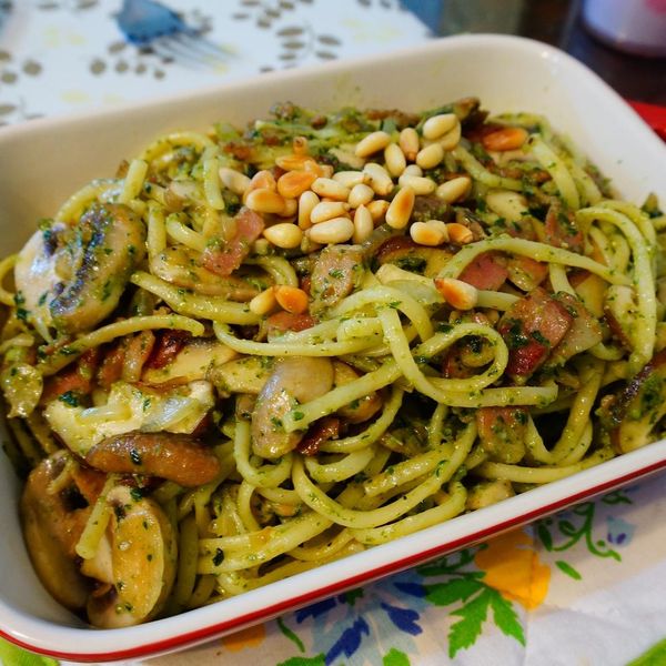 培根菌菇青醬義大利麵:Ming TsaiNg 一起做