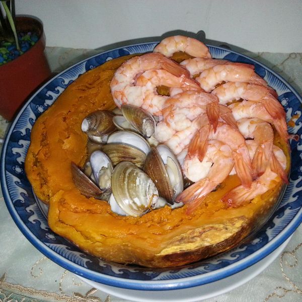 南瓜海鮮蒸蛋_電鍋料理 [18食堂]：Nana 一起做