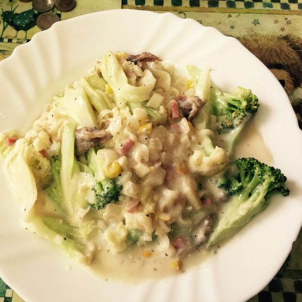 玉米濃湯義大利麵 : 芳舞月一起做