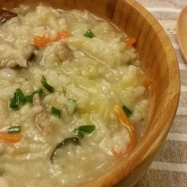 高麗菜鹹粥 : 晨希一起做