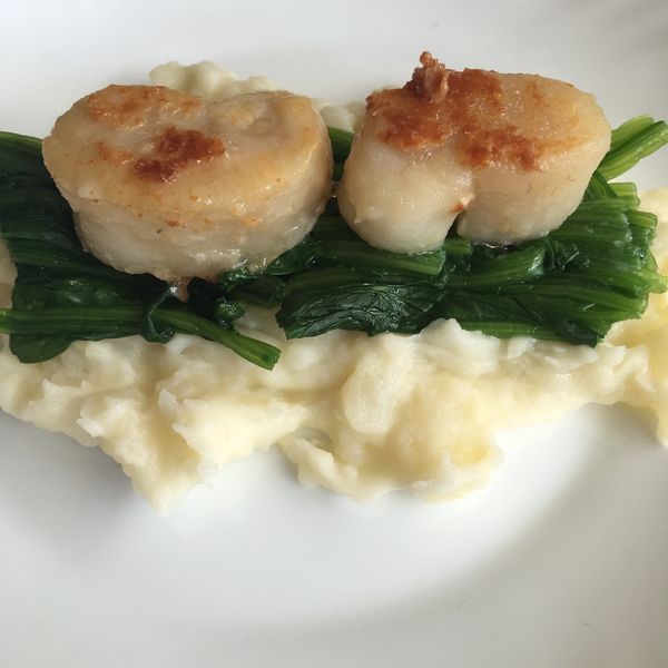 【7/食】奶油煎干貝佐薯泥、炒波菜及西芹油 ：Ariel Chen 一起做
