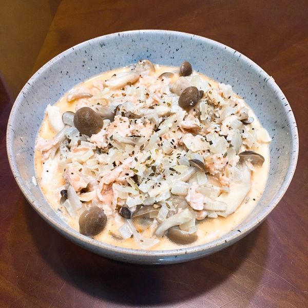 奶油鮭魚燉飯 : 小手一起做