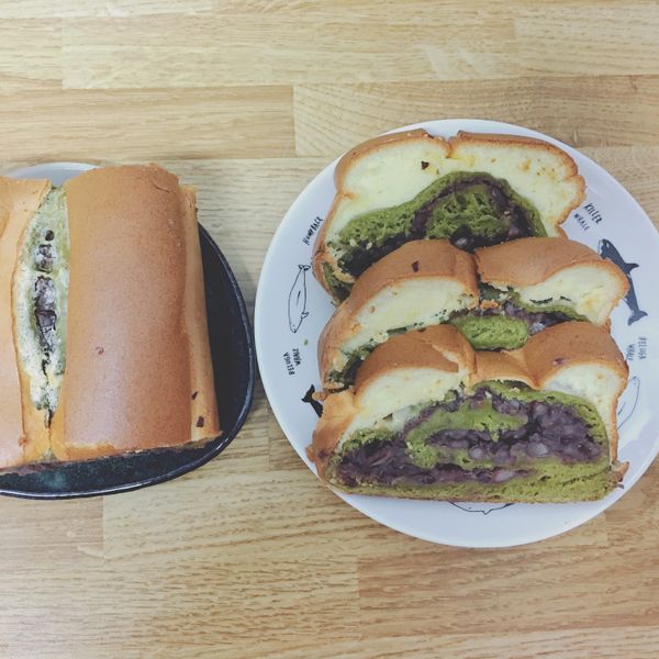 紅豆抹茶蛋糕吐司：古麗麗 一起做