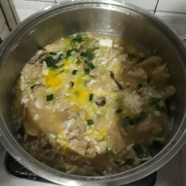 高麗菜鹹粥 : 可樂一起做