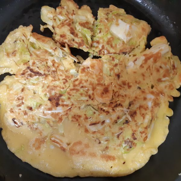 高麗菜煎餅 : 芊一起做