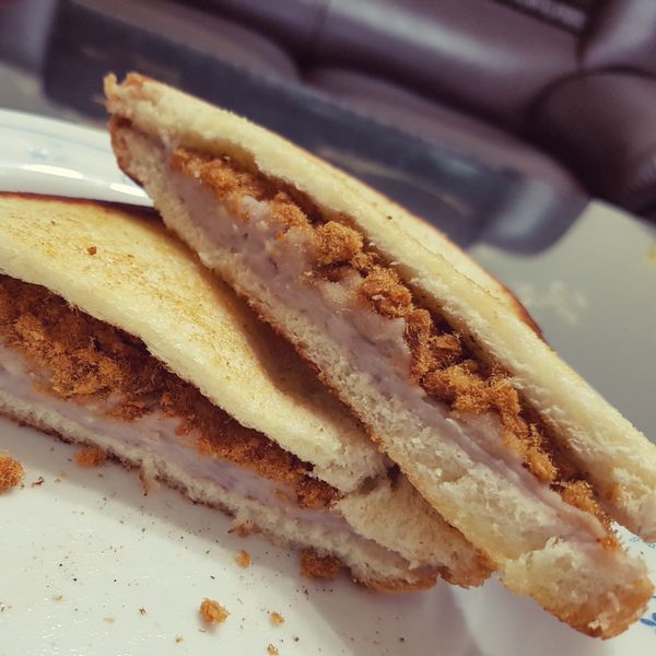 ♥我的手作料理♥ 芋泥三明治 : 釣魚線一起做