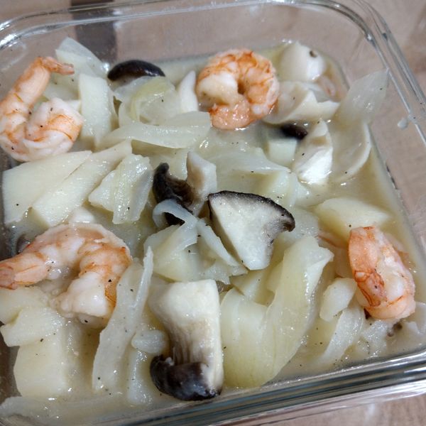 奶油洋蔥杏鮑菇馬鈴薯蝦仁 : Amanda一起做