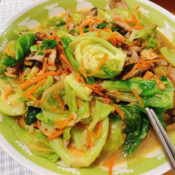 櫻花蝦炒高麗菜苗：FinFin 一起做