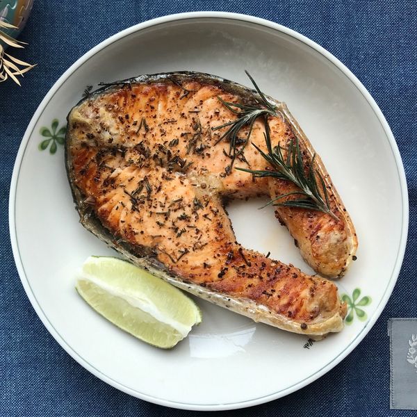 簡單烤鮭魚 : 懶薏仁一起做