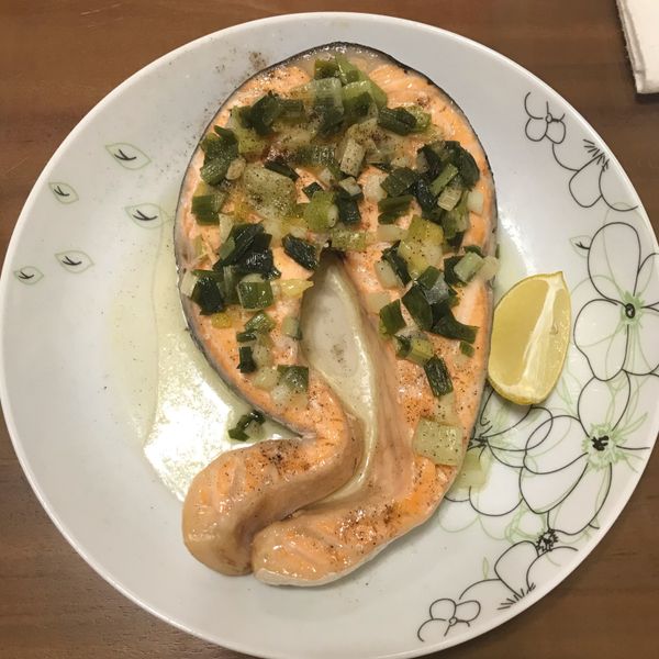 ♥ ♥鹽葱燒鮭魚♥ ♥＜紙包魚1＞ : 小廚媽咪一起做