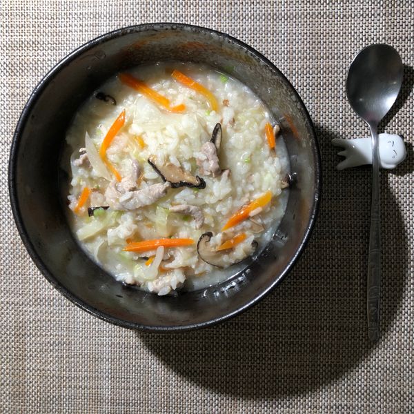 香菇高麗菜鹹粥 : 科學妹一起做