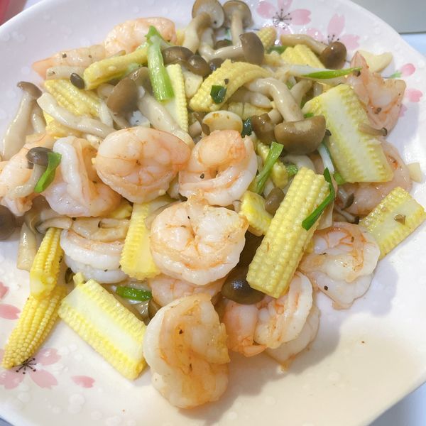 鴻禧菇玉米筍炒蝦仁 : Claire Chang一起做