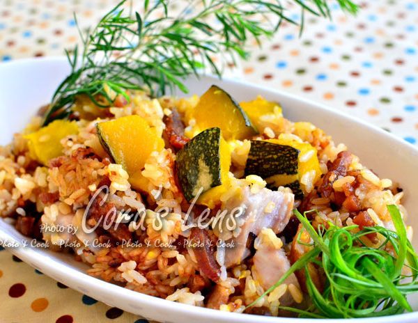 我也做了～媽咪的聰明料理術雞肉南瓜炊飯 : 可拉的鏡頭一起做