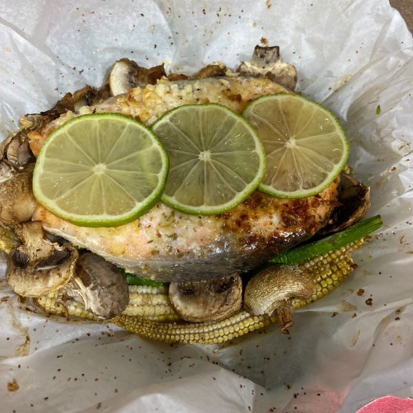 氣炸鍋食譜 氣炸紙包蒜味香檸鮭魚 : 33來吃🦄️一起做